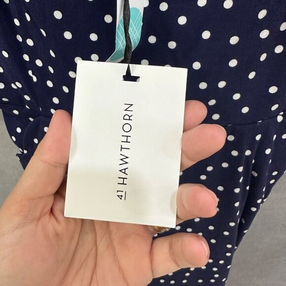 41 Hawthorn Beatriz Scallop Detail Dress Navy Polka Dot L NWT - Picture 9 of 16